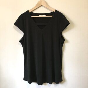 90s Whimsigoth Dark Coquette Black Keyhole Cut Out Top Cap Sleeve - XL